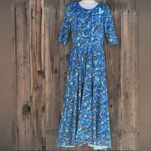 Peruvian Connection Pima Cotton Floral Dress Women’s Small Blue Fit & Flare Midi